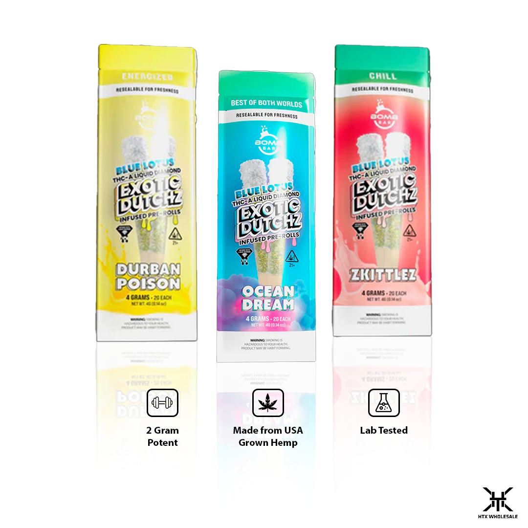 Bomb Bar Blue Lotus 4G 2CT THC-A Liquid Diamond Pre Rolls | Pack of 10